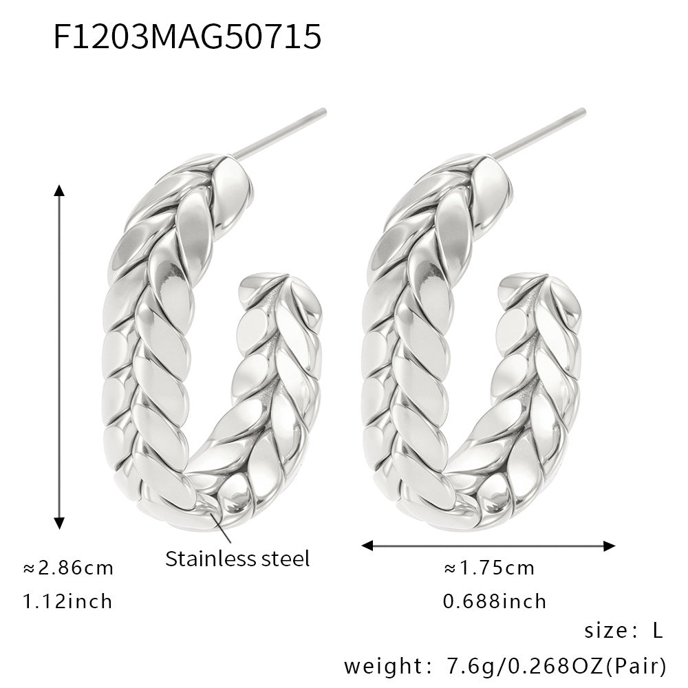 Cleo Modern Stainless Steel Earrings — Polished Steel — FOG-ER-0477-ST