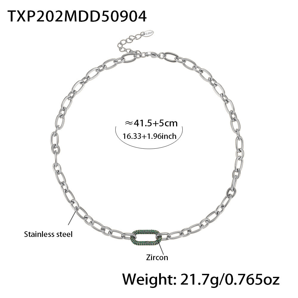 Pavé Crystal Stainless Steel Necklace — Polished Steel — FOG-NK-0616-ST