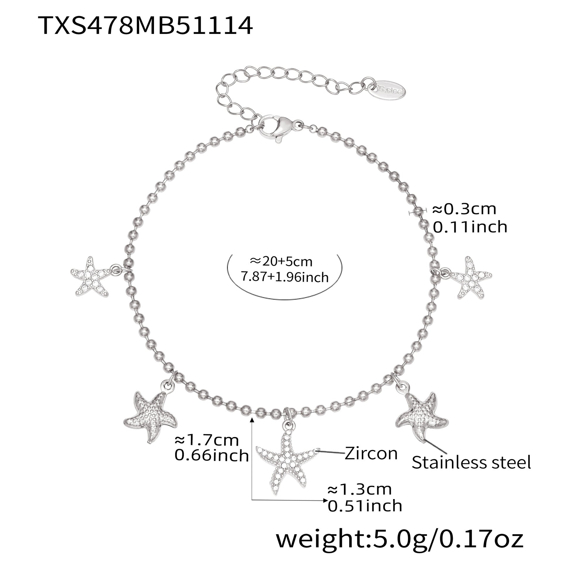 Iris Polished Stainless Steel Anklet — Polished Steel — FOG-AN-0513-ST