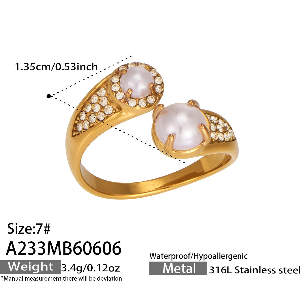 Pavé Crystal Stainless Steel Ring — 18K Gold PVD — FOG-RG-0039-GD