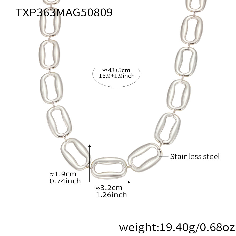 Elara Sculptural Stainless Steel Necklace — Polished Steel — FOG-NK-0523-ST