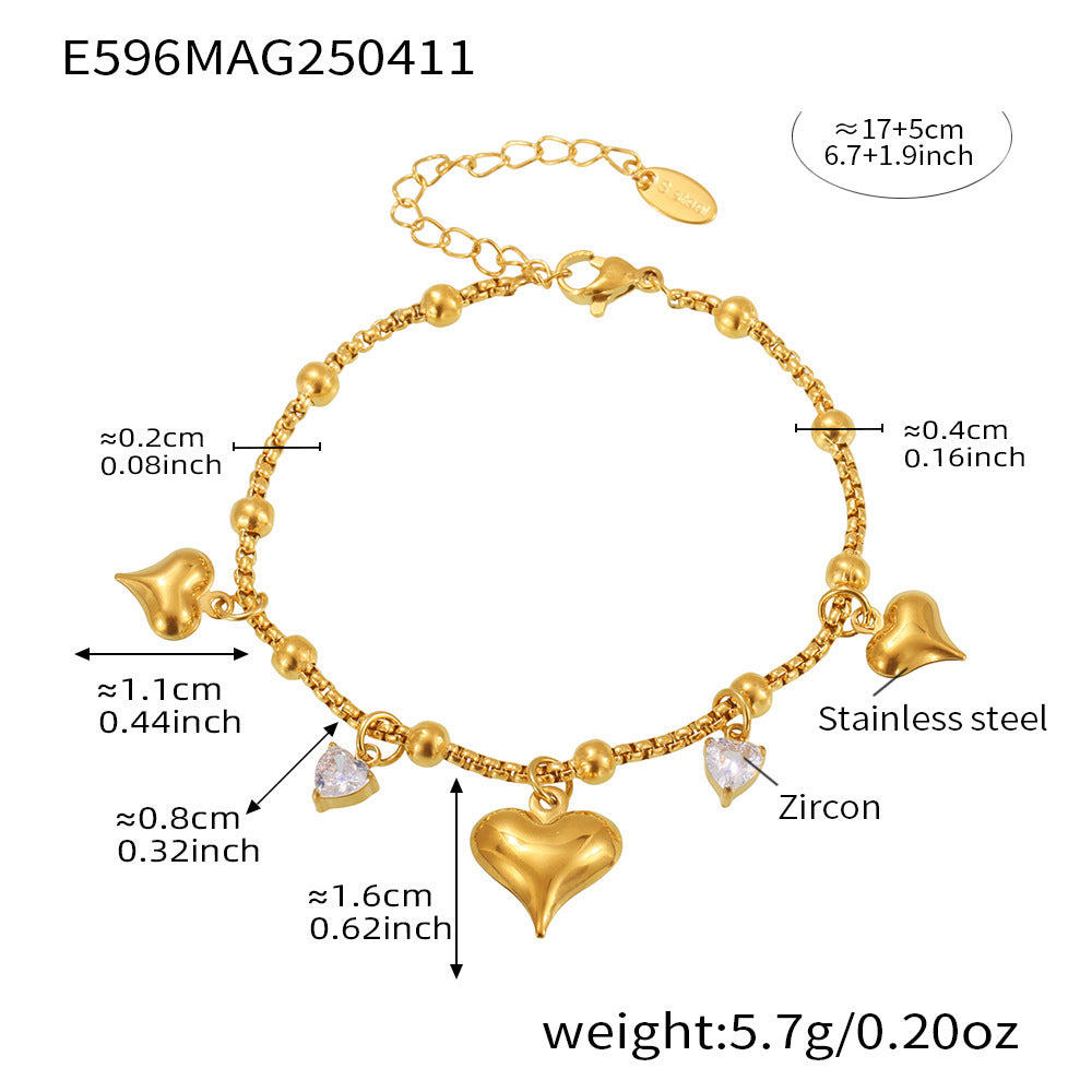 Heart Stainless Steel Bracelet — 18K Gold PVD — FOG-BR-0586-GD