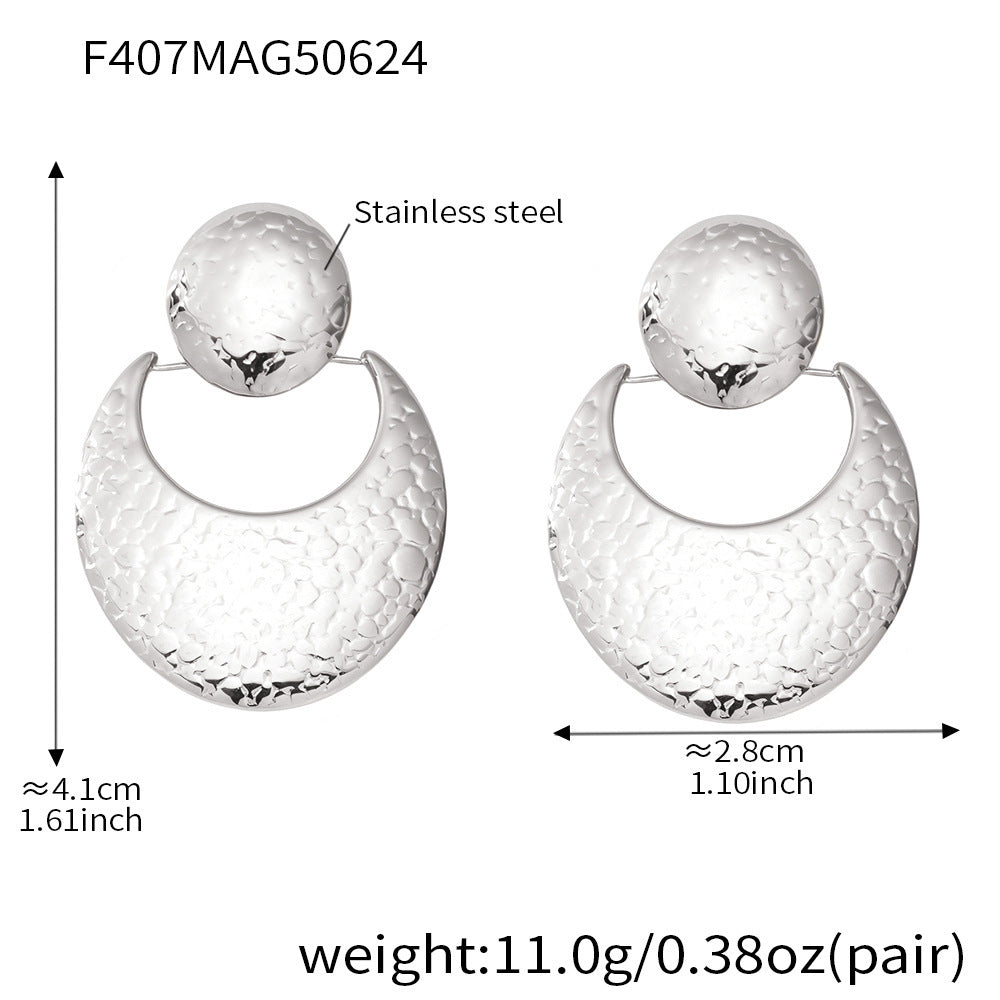 Crescent Stainless Steel Earrings — Polished Steel — FOG-ER-0403-ST