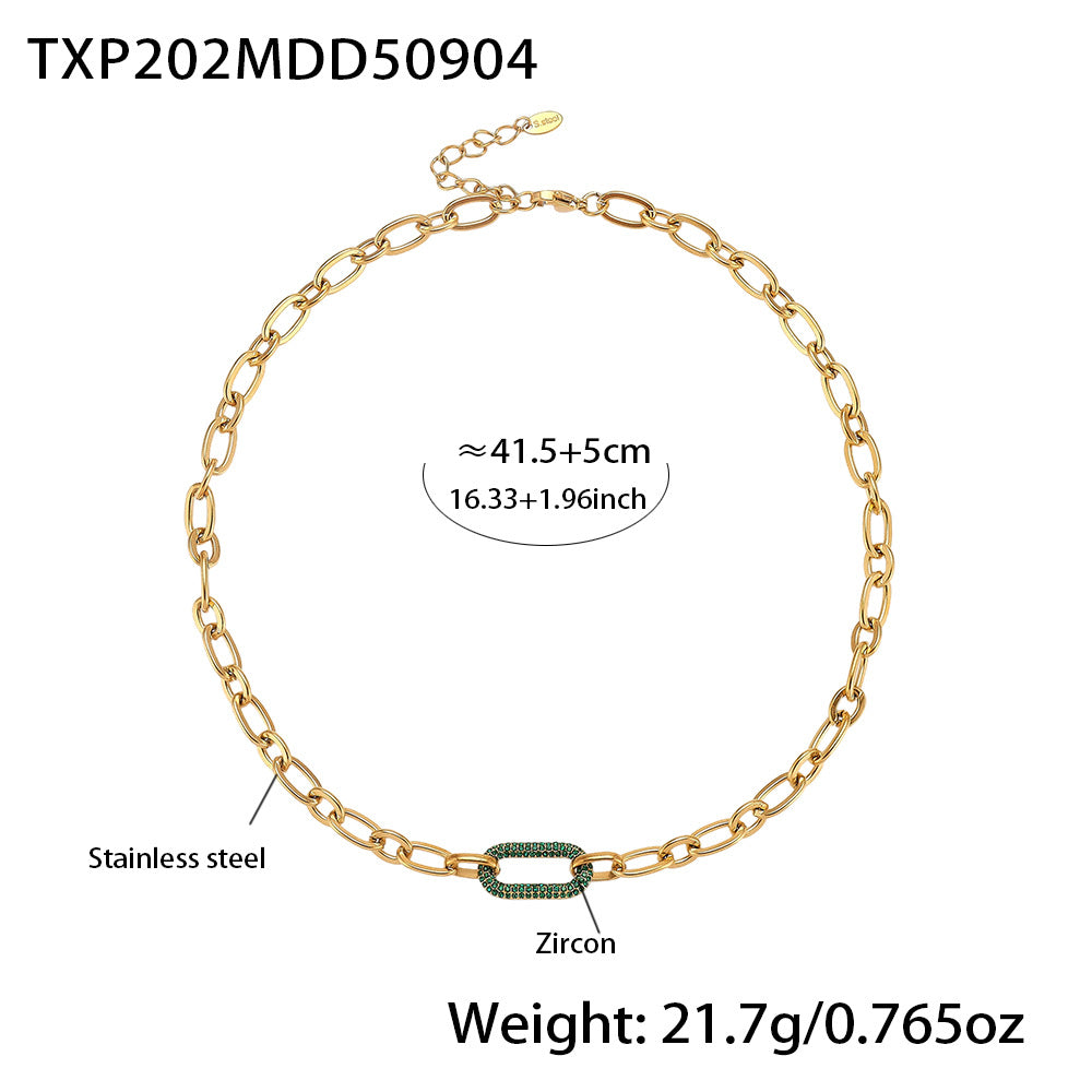 Pavé Crystal Stainless Steel Necklace — 18K Gold PVD — FOG-NK-0615-GD