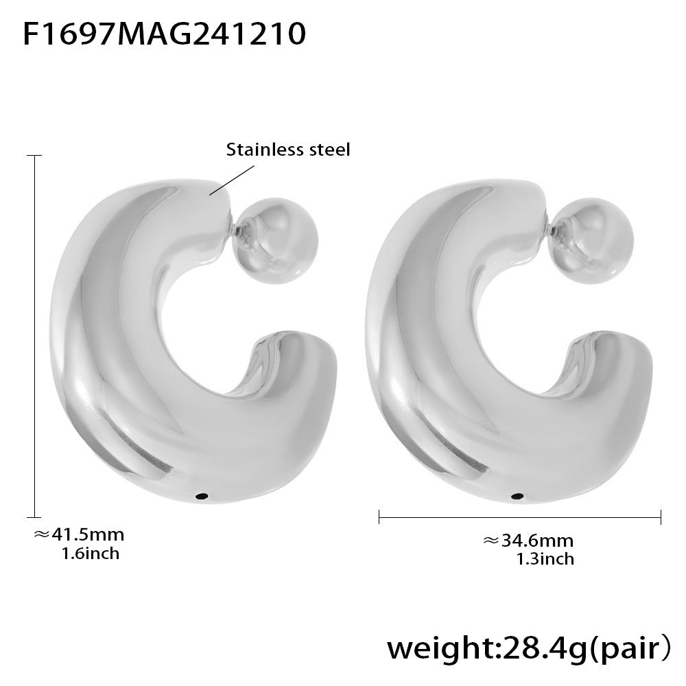 Maris Statement Stainless Steel Earrings — Polished Steel — FOG-ER-0432-ST