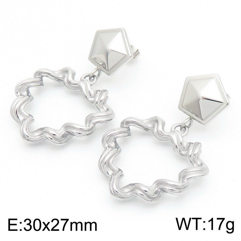 Cleo Contemporary Stainless Steel Earrings — Polished Steel — FOG-ER-0153-GD