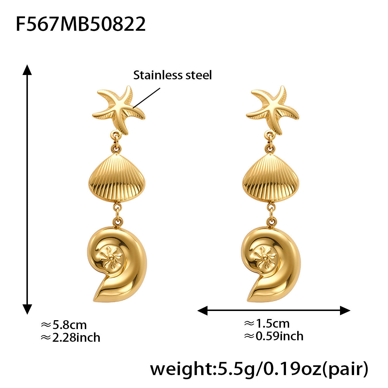 Aurelia Organic Stainless Steel Earrings — 18K Gold PVD — FOG-ER-0472-GD