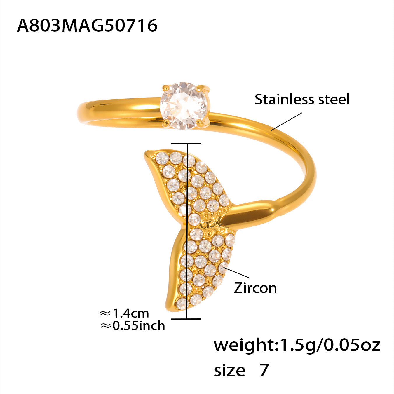 Fishtail Stainless Steel Ring — 18K Gold PVD — FOG-RG-0093-GD