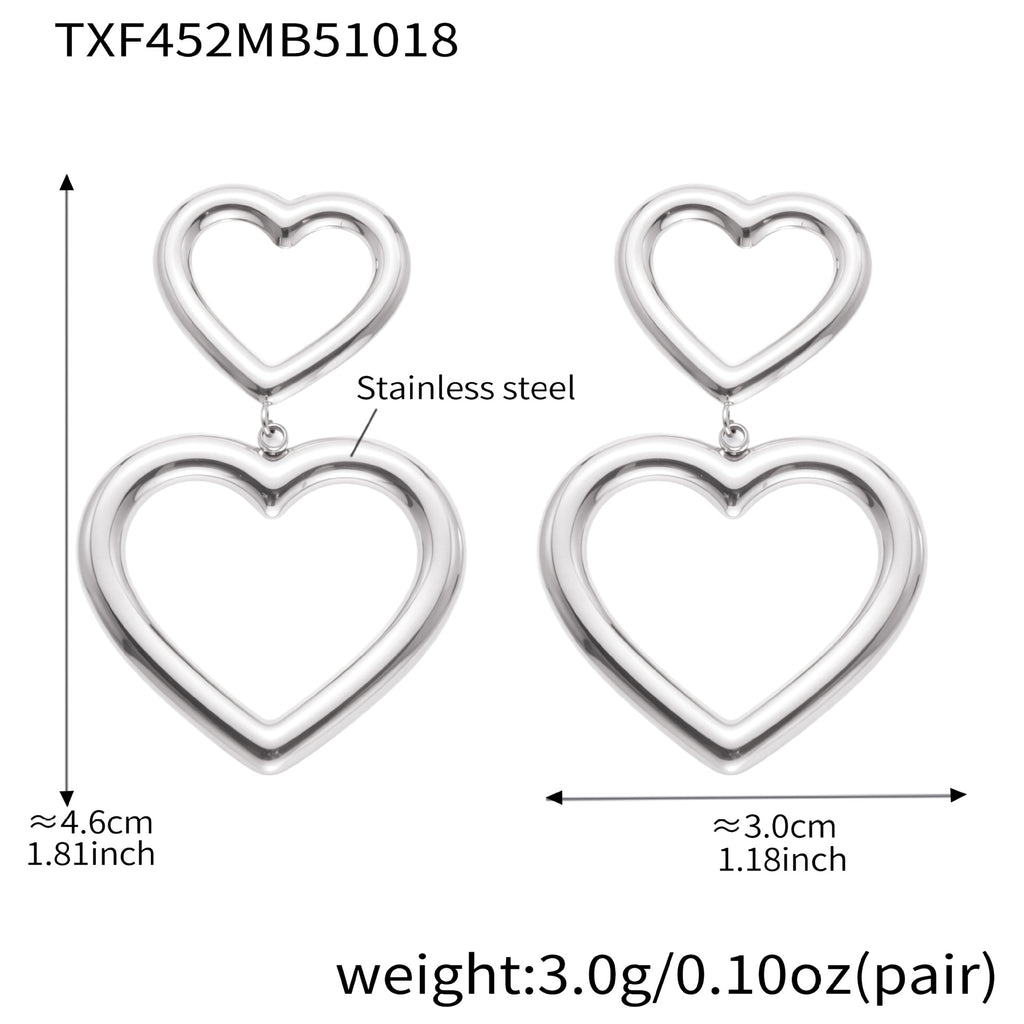 Heart Stainless Steel Earrings — Polished Steel — FOG-ER-0506-ST