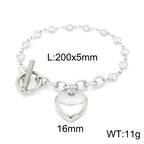 Heart Stainless Steel Bracelet — Polished Steel — FOG-BR-0003-ST