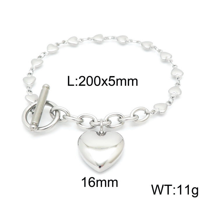 Heart Stainless Steel Bracelet — Polished Steel — FOG-BR-0003-ST