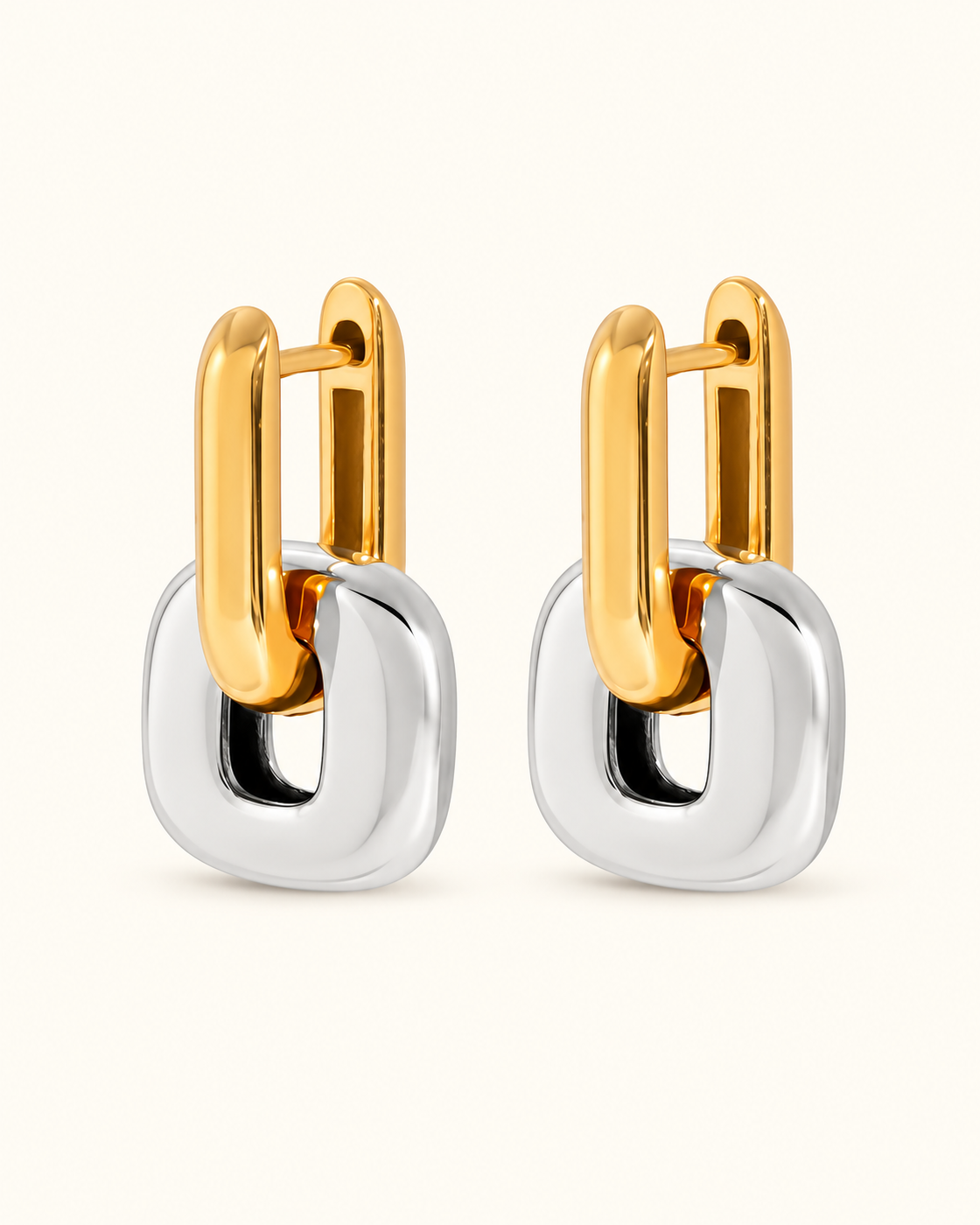 Two-Tone Geometric Double-Link Drop Earrings